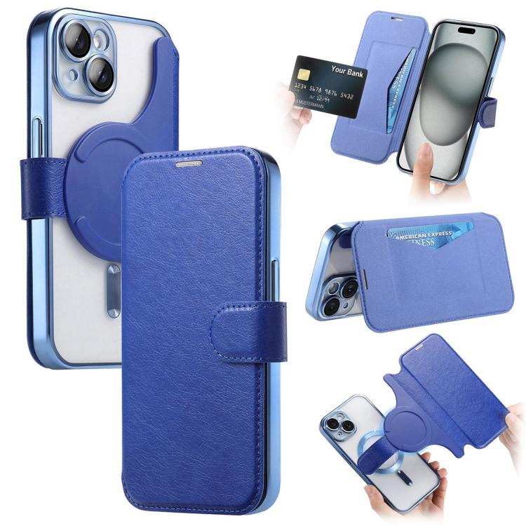 Splitable Electroplated MagSafe RFID Anti-theft Leather Phone Case with Lens Film