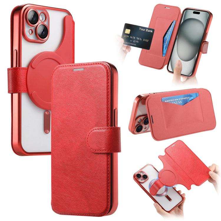 Splitable Electroplated MagSafe RFID Anti-theft Leather Phone Case with Lens Film