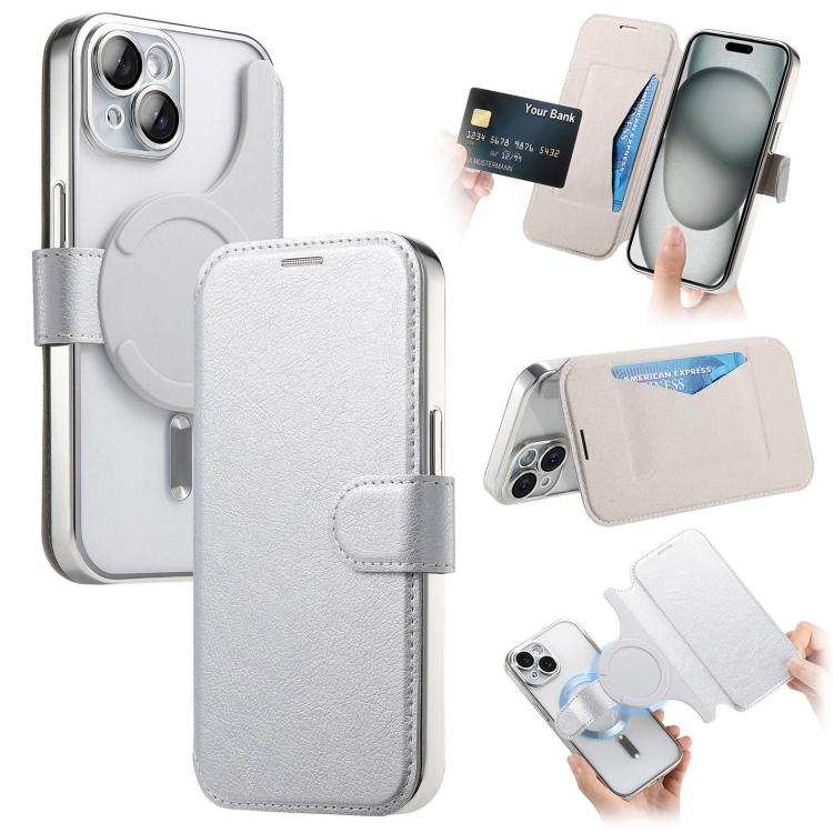 Splitable Electroplated MagSafe RFID Anti-theft Leather Phone Case with Lens Film