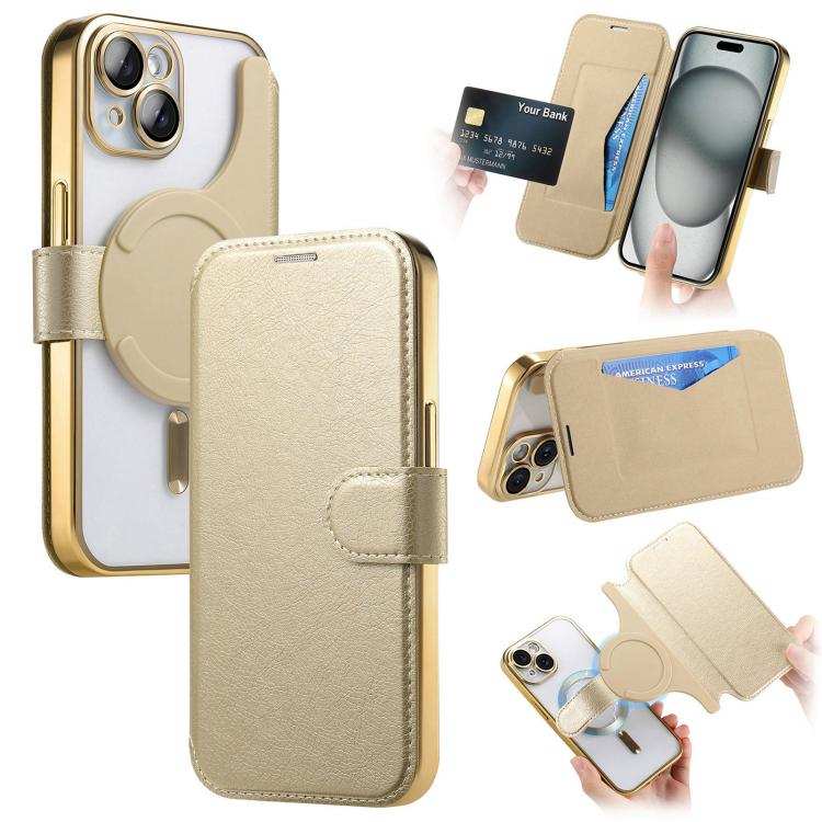 Splitable Electroplated MagSafe RFID Anti-theft Leather Phone Case with Lens Film