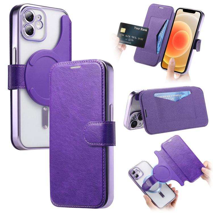 Splitable Electroplated MagSafe RFID Anti-theft Leather Phone Case with Lens Film