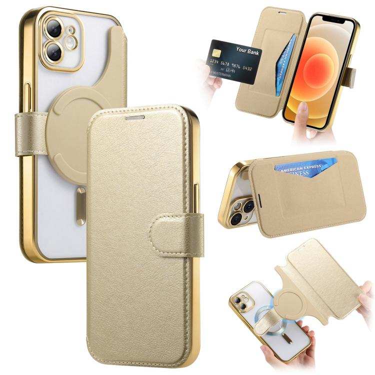 Splitable Electroplated MagSafe RFID Anti-theft Leather Phone Case with Lens Film