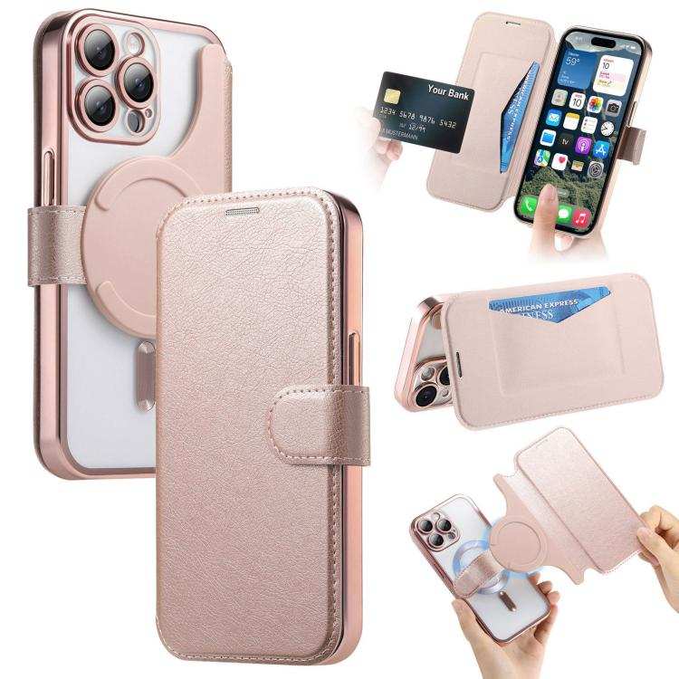 Splitable Electroplated MagSafe RFID Anti-theft Leather Phone Case with Lens Film