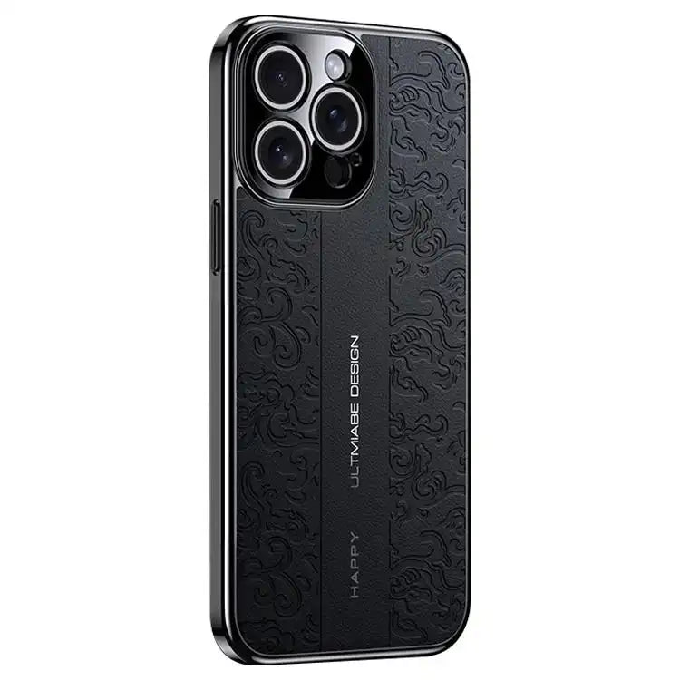 Cloud Dragon Pattern Plain Leather PC Phone Case