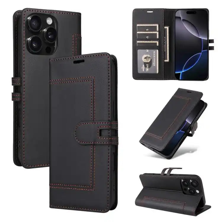 Stitched Magnetic Buckle Leather Phone Case