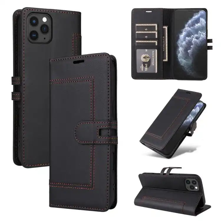 Stitched Magnetic Buckle Leather Phone Case