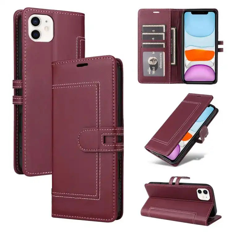 Stitched Magnetic Buckle Leather Phone Case