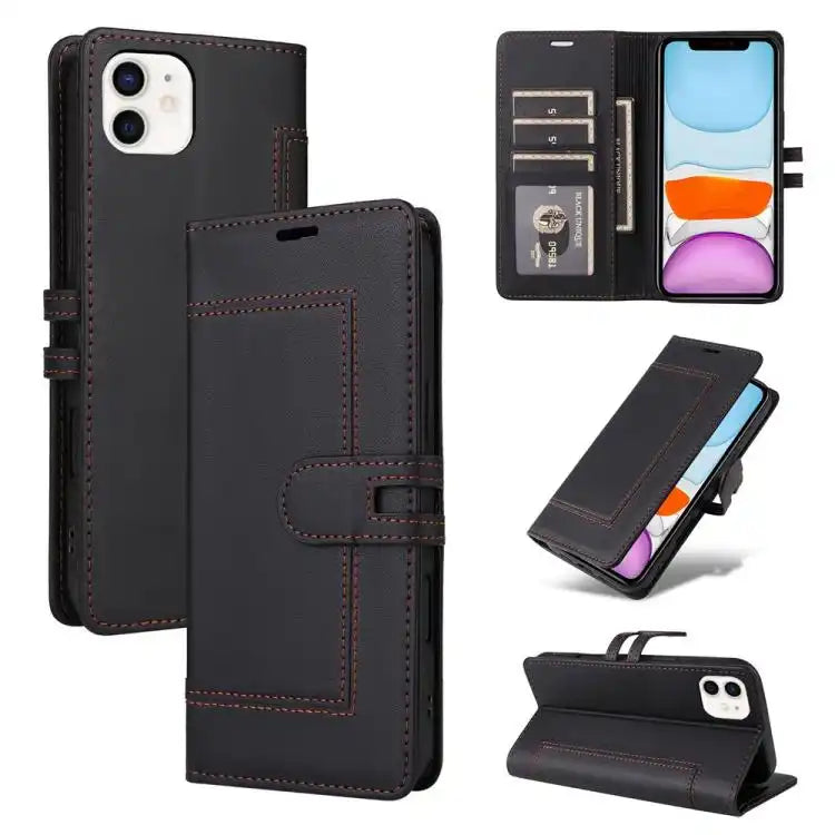 Stitched Magnetic Buckle Leather Phone Case