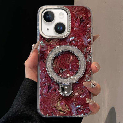 Ink Rhythm Colorful Shell Pattern TPU Hybrid IMD Phone Case with Glitter Holder