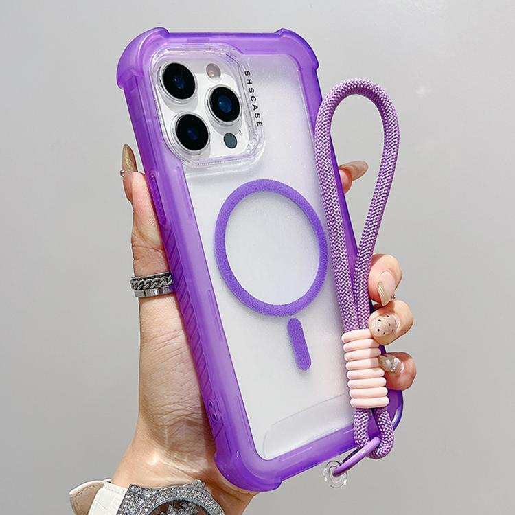 Transparent Matte TPU Hybrid PC 3-in-1 MagSafe Phone Case with Wrist Strap