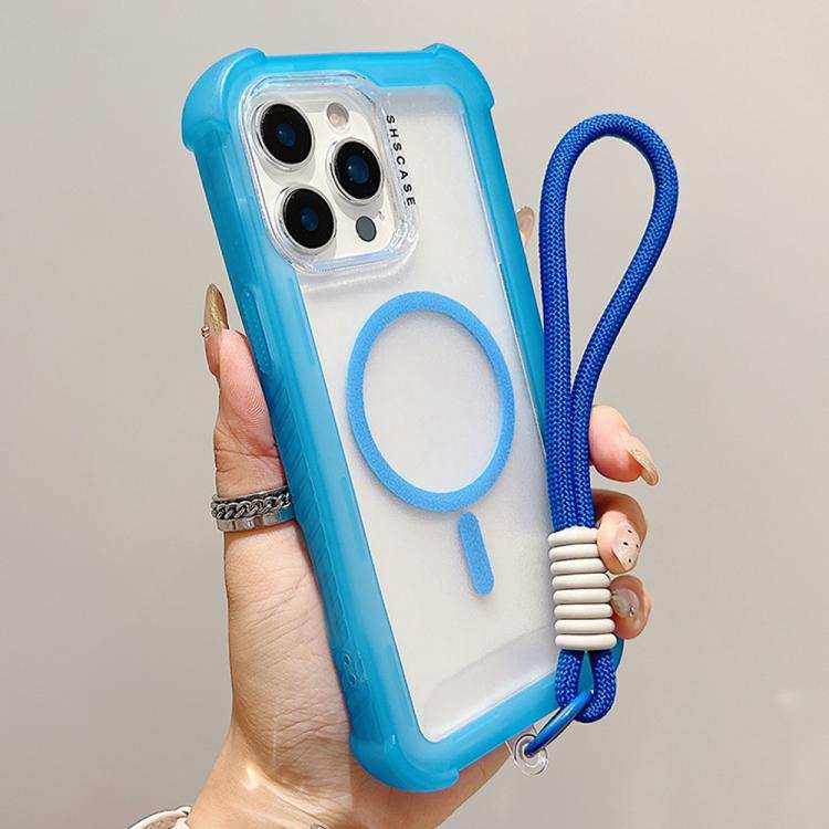 Transparent Matte TPU Hybrid PC 3-in-1 MagSafe Phone Case with Wrist Strap