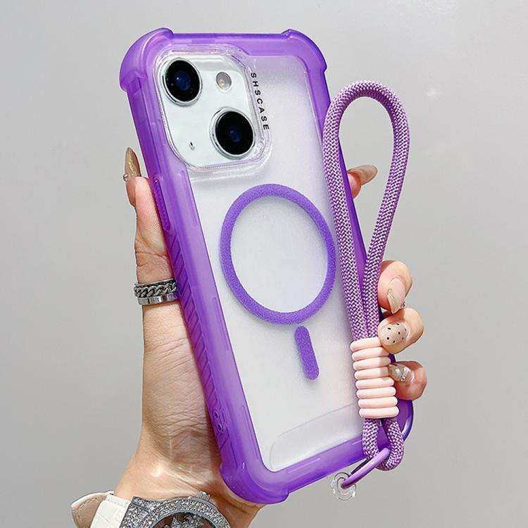 Transparent Matte TPU Hybrid PC 3-in-1 MagSafe Phone Case with Wrist Strap