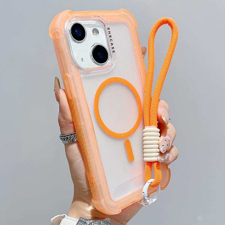 Transparent Matte TPU Hybrid PC 3-in-1 MagSafe Phone Case with Wrist Strap