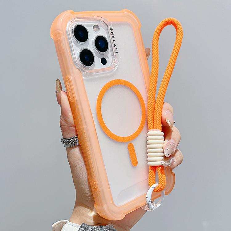 Transparent Matte TPU Hybrid PC 3-in-1 MagSafe Phone Case with Wrist Strap