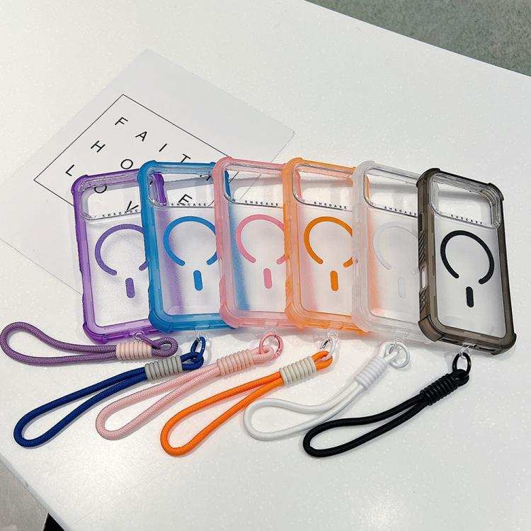 Transparent Matte TPU Hybrid PC 3-in-1 MagSafe Phone Case with Wrist Strap