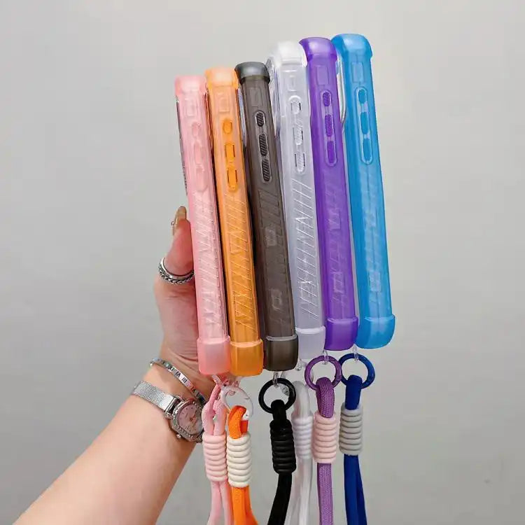 Transparent Matte TPU Hybrid PC 3-in-1 MagSafe Phone Case with Wrist Strap
