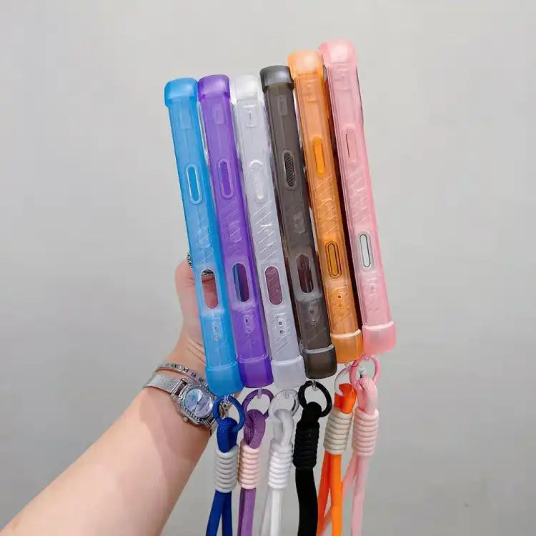 Transparent Matte TPU Hybrid PC 3-in-1 MagSafe Phone Case with Wrist Strap
