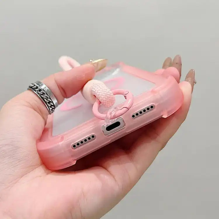 Transparent Matte TPU Hybrid PC 3-in-1 MagSafe Phone Case with Wrist Strap