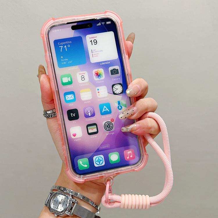 Transparent Matte TPU Hybrid PC 3-in-1 MagSafe Phone Case with Wrist Strap