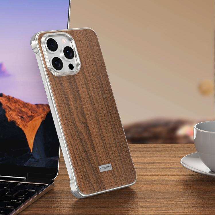 J TRIBE Metal Frameless Wood Texture MagSafe Phone Case