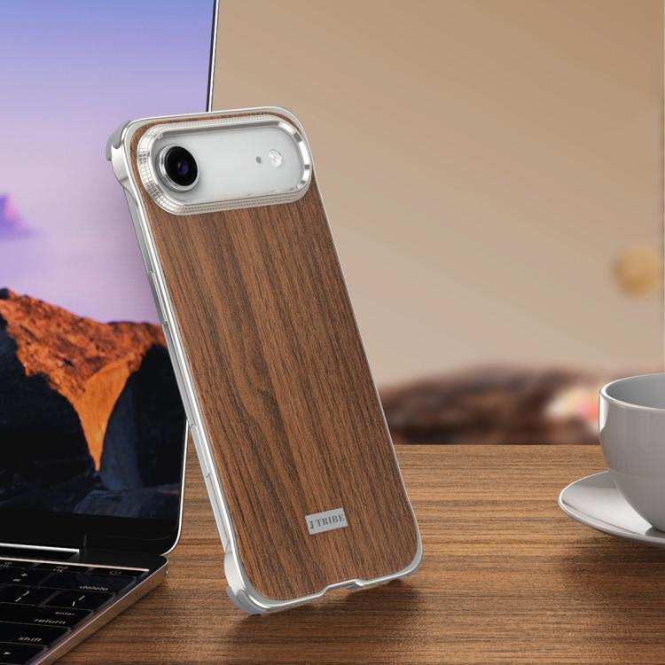 J TRIBE Metal Frameless Wood Texture MagSafe Phone Case