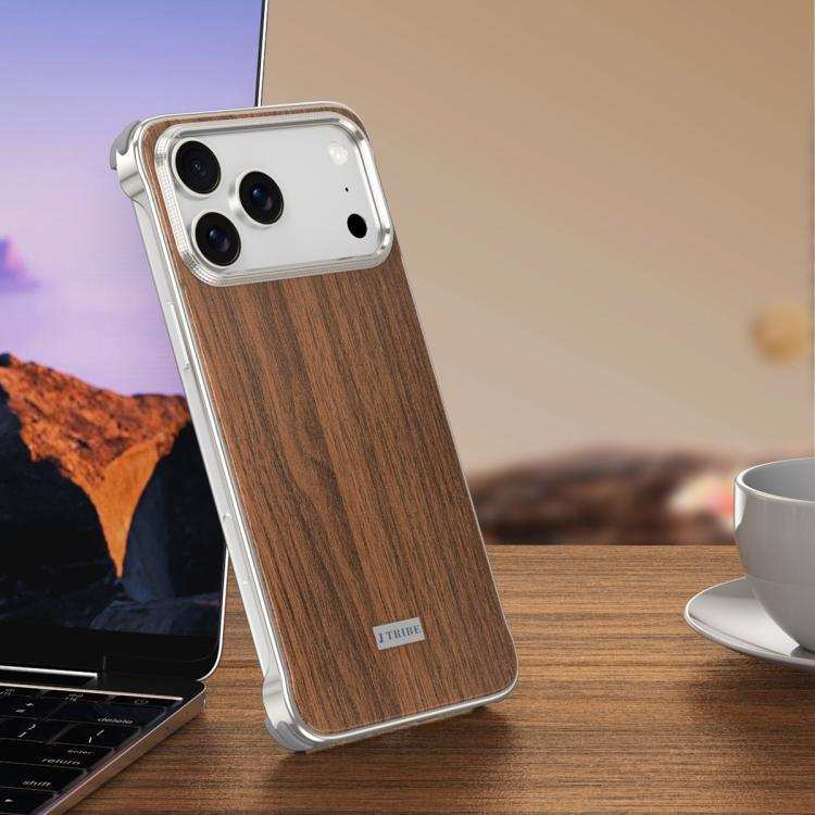 J TRIBE Metal Frameless Wood Texture MagSafe Phone Case