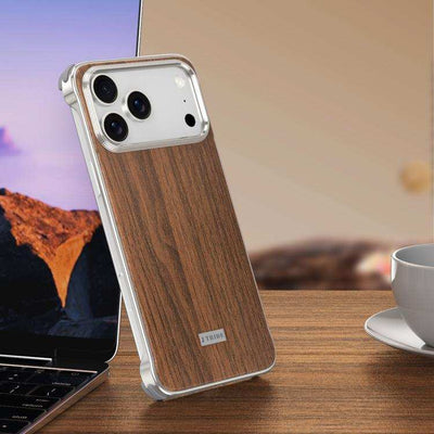 J TRIBE Metal Frameless Wood Texture MagSafe Phone Case