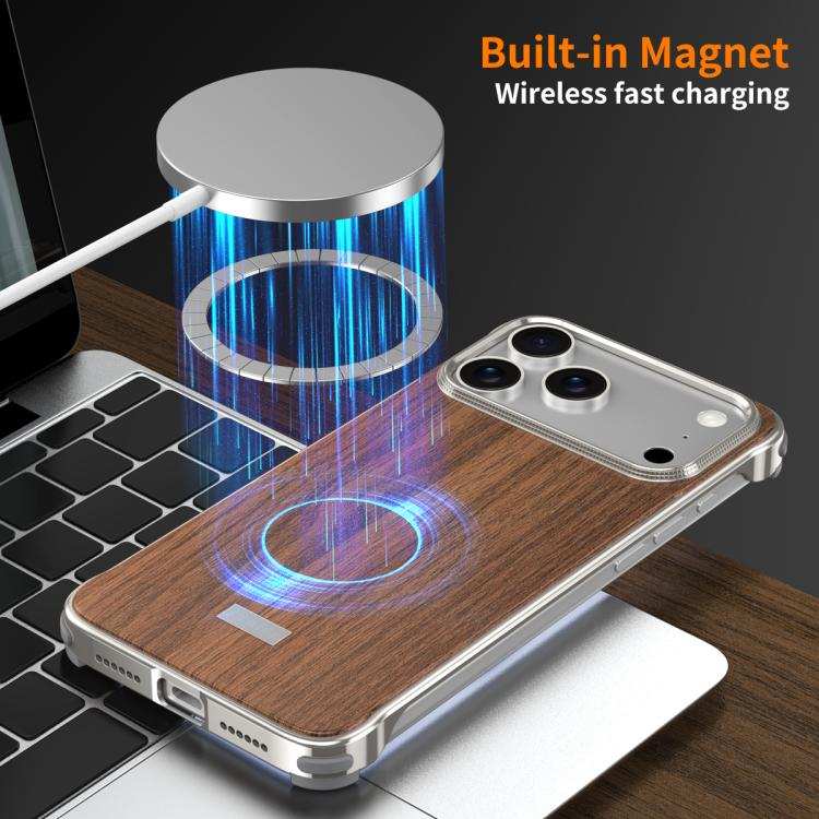 J TRIBE Metal Frameless Wood Texture MagSafe Phone Case