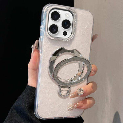 Gilded Colorful Shell Patterned TPU+IMD Phone Case with Glitter Magnetic Holder