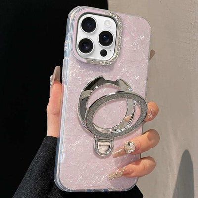 Gilded Colorful Shell Patterned TPU+IMD Phone Case with Glitter Magnetic Holder