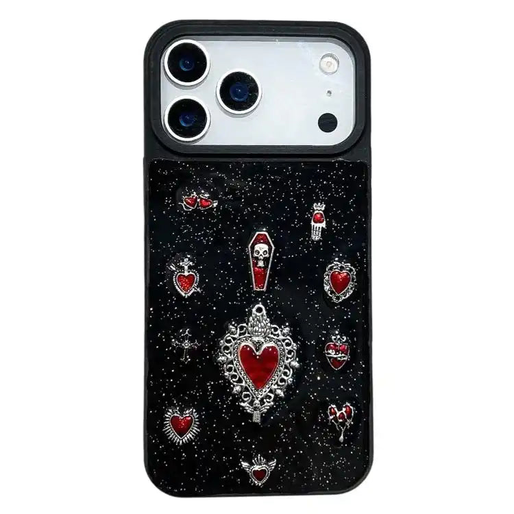 Large Hole Camera Frame Dark-themed Heart Design Full Coverage Phone Case