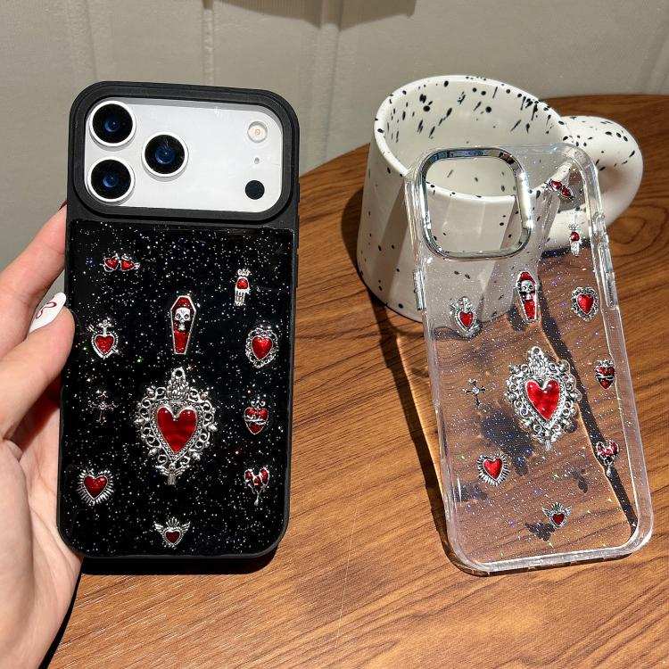 Large Hole Camera Frame Dark-themed Heart Design Full Coverage Phone Case