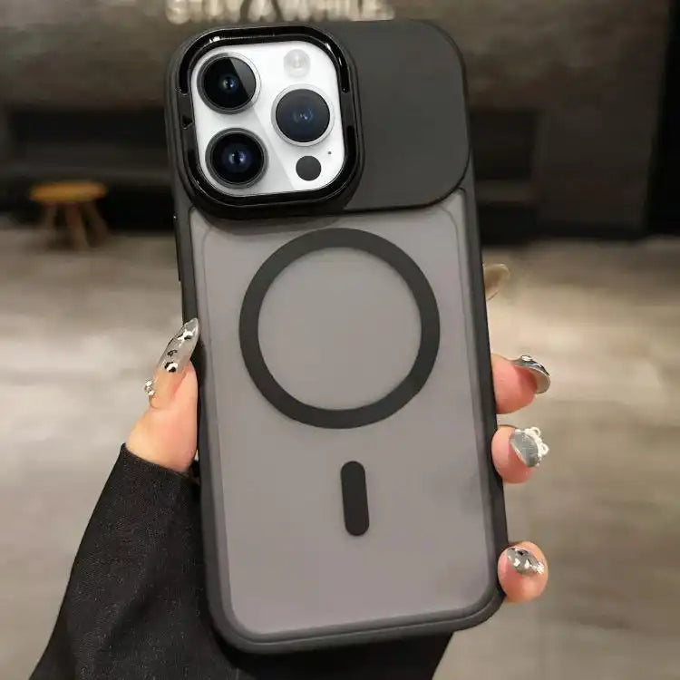Skin Feel Frosted Metal Lens Holder MagSafe Magnetic Phone Case