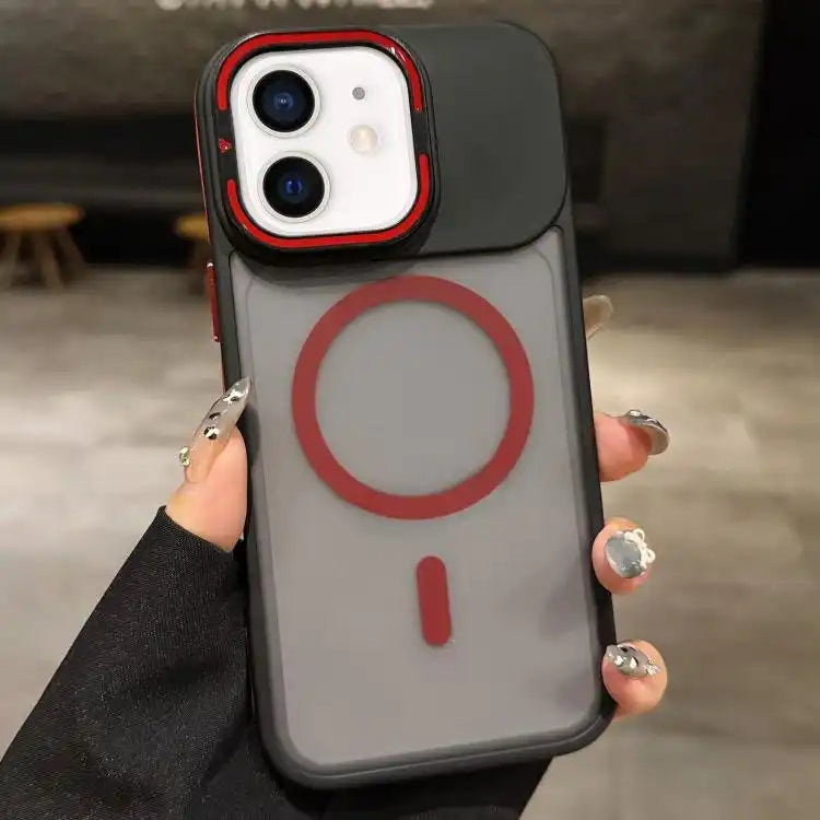 Skin Feel Frosted Metal Lens Holder MagSafe Magnetic Phone Case