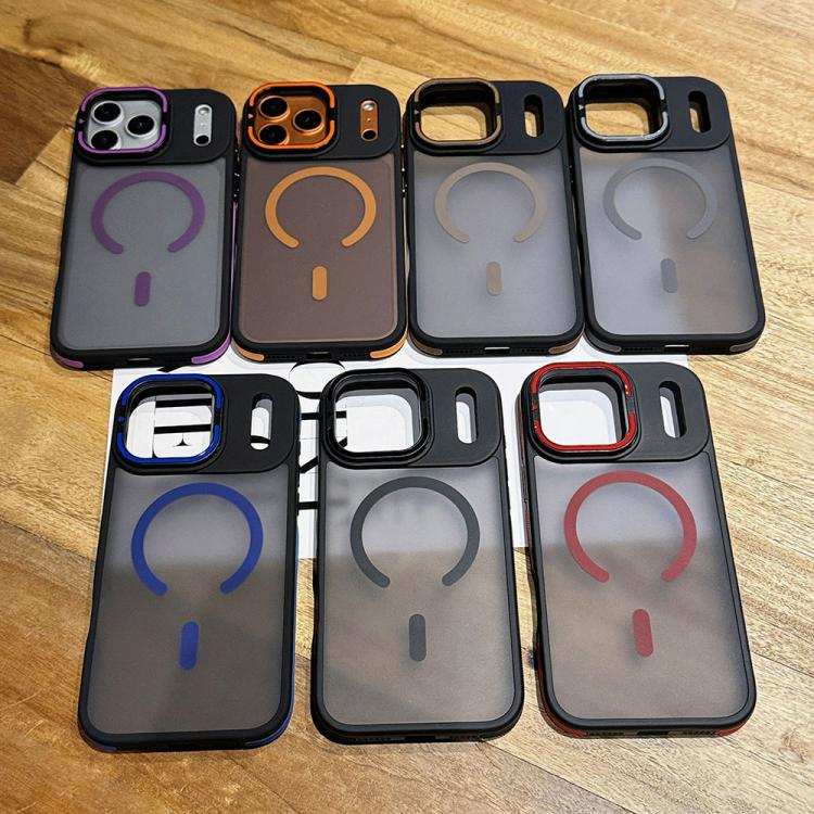 Skin Feel Frosted Metal Lens Holder MagSafe Magnetic Phone Case