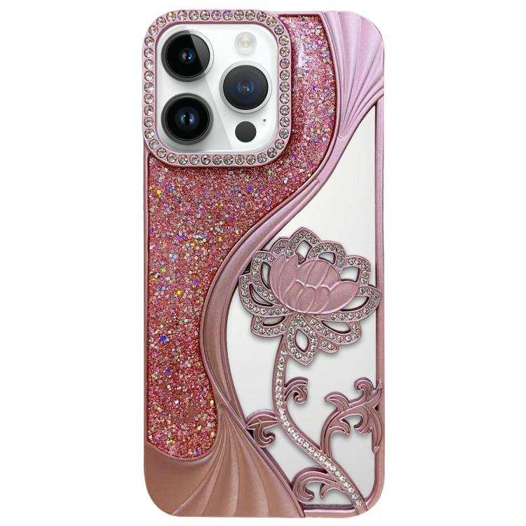 Electroplated TPU Lotus Hollow-carved  Rhinestone Glitter Phone Case