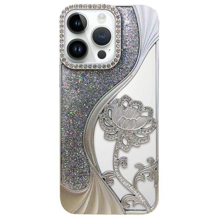 Electroplated TPU Lotus Hollow-carved  Rhinestone Glitter Phone Case