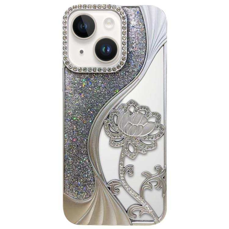 Electroplated TPU Lotus Hollow-carved  Rhinestone Glitter Phone Case