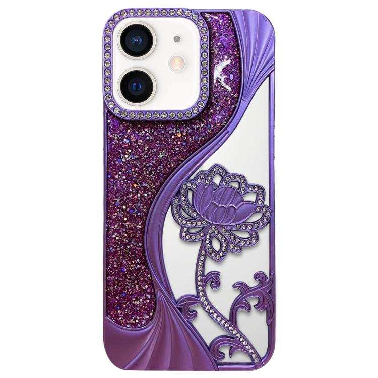 Electroplated TPU Lotus Hollow-carved  Rhinestone Glitter Phone Case