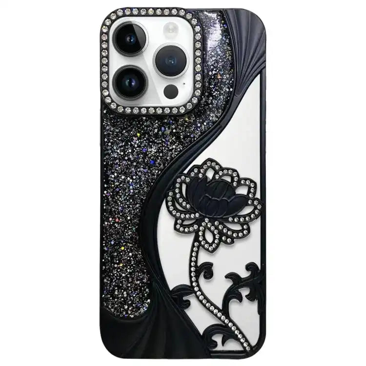 Electroplated TPU Lotus Hollow-carved  Rhinestone Glitter Phone Case