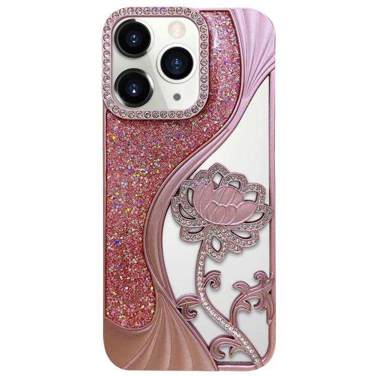 Electroplated TPU Lotus Hollow-carved  Rhinestone Glitter Phone Case