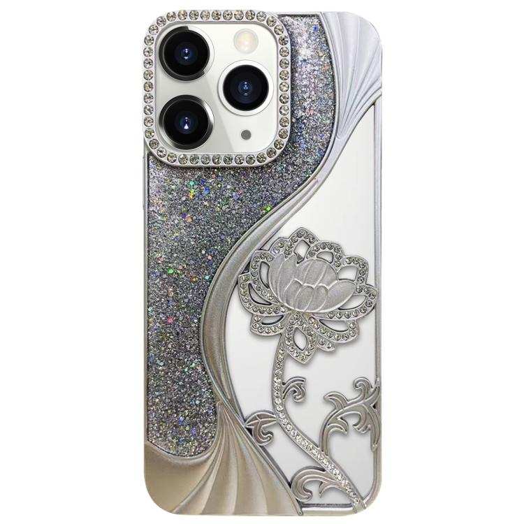 Electroplated TPU Lotus Hollow-carved  Rhinestone Glitter Phone Case