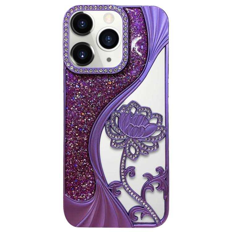 Electroplated TPU Lotus Hollow-carved  Rhinestone Glitter Phone Case