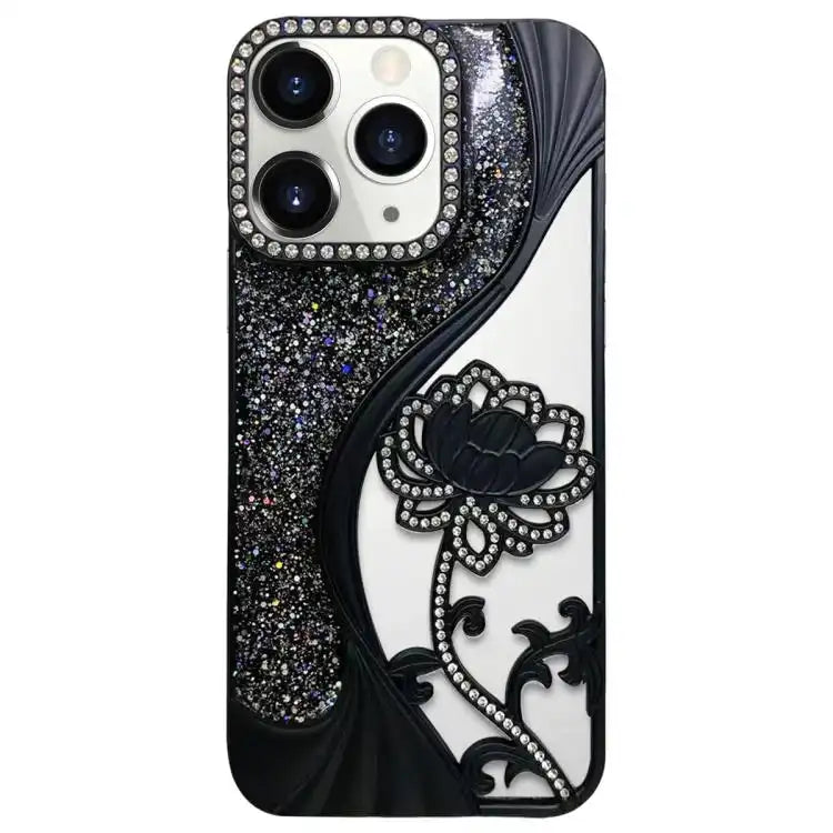 Electroplated TPU Lotus Hollow-carved  Rhinestone Glitter Phone Case