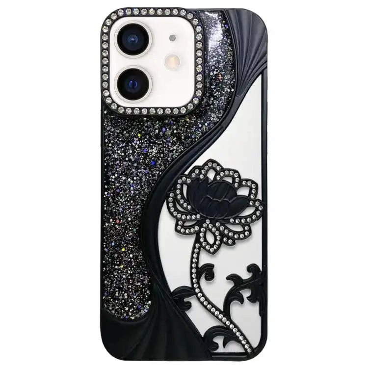 Electroplated TPU Lotus Hollow-carved  Rhinestone Glitter Phone Case