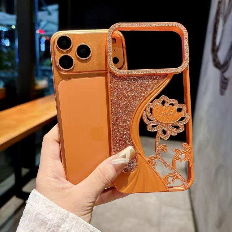 Electroplated TPU Lotus Hollow-carved  Rhinestone Glitter Phone Case