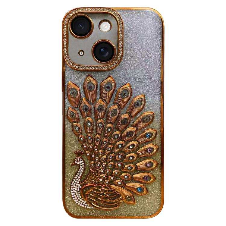 Electroplated TPU Peacock Relief Rhinestone Glitter Phone Case with Lens Film