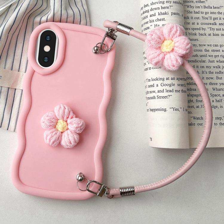 Plush Flower Wavy TPU Phone Case with Lanyard