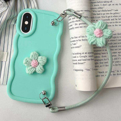 Plush Flower Wavy TPU Phone Case with Lanyard