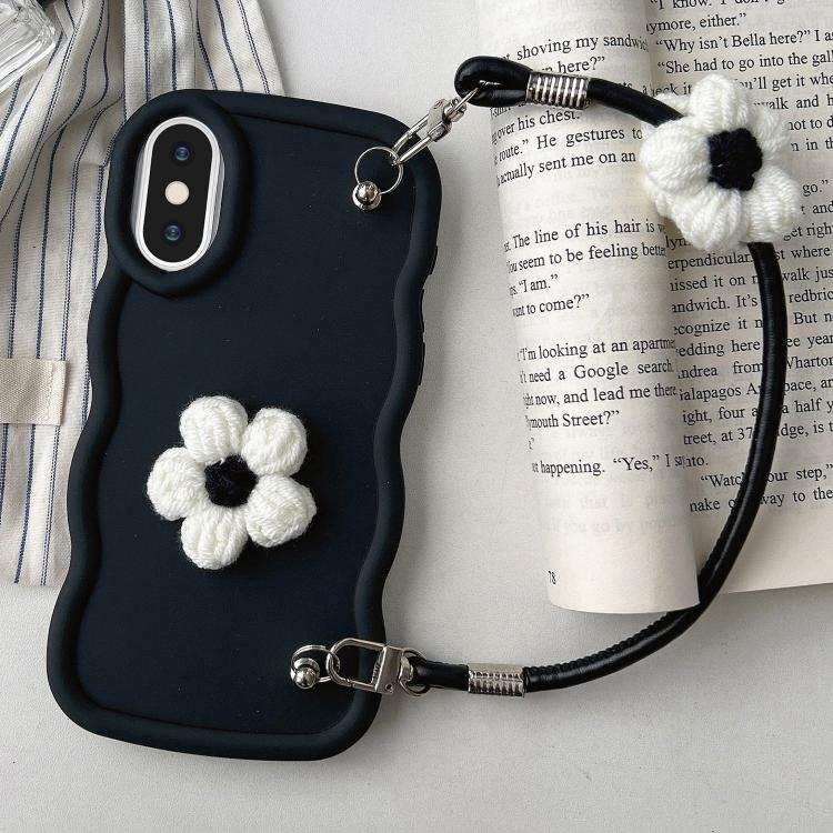Plush Flower Wavy TPU Phone Case with Lanyard